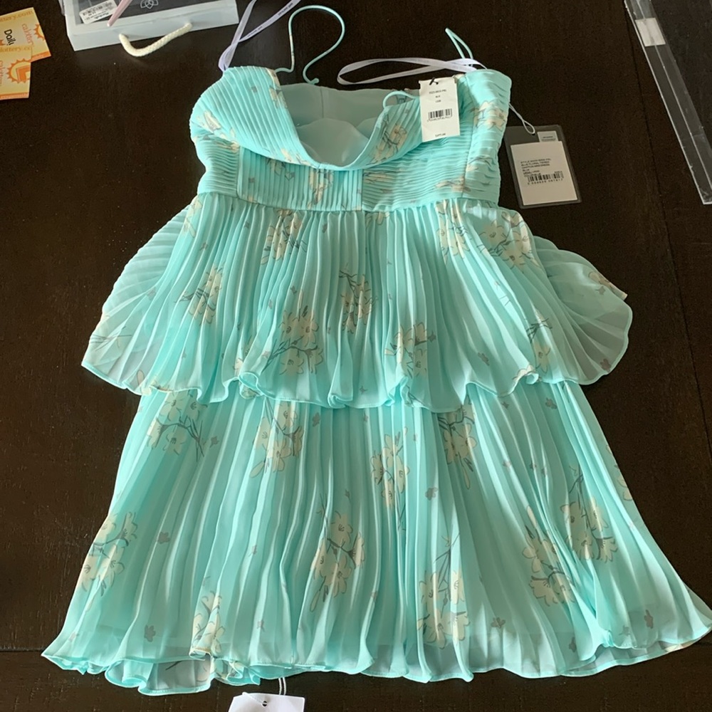 Blue Floral Tiered Chiffon Mini Dress